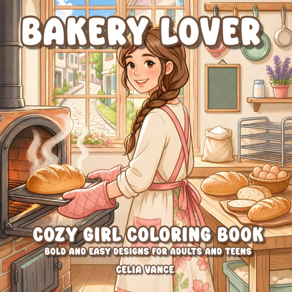 Bakery Lover Cozy Girl Coloring Book: Bold and Easy Designs for Adults and Teens (Aria's Cozy World)