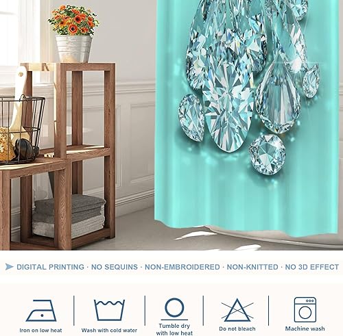 Vista 20 de Shrahala Brilliant Round Brilliants - Cortina de ducha decorativa con diamantes, azul turquesa, decoración de baño, fibra de poliéster, impermeable