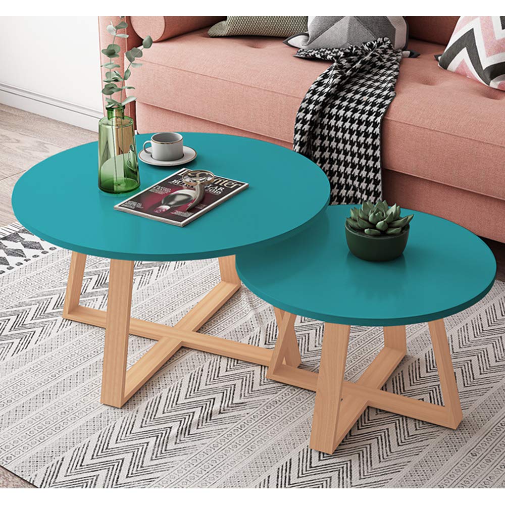 Table gigogne ronde en bois lot de 2 tables basses modernes pour salon et bureau