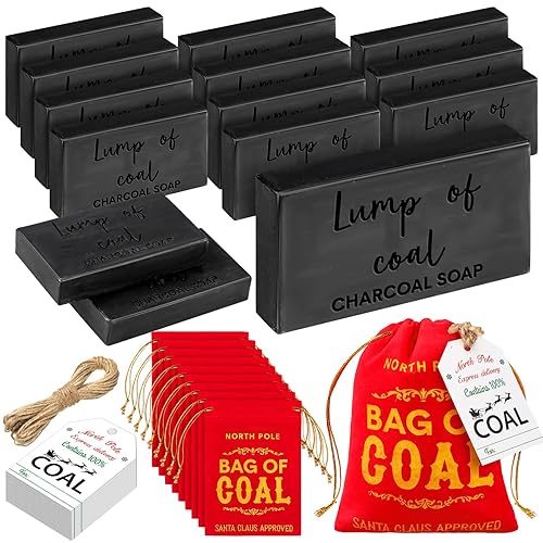 Demissle Juego de 12 jabones de carbón de Navidad, regalos a granel para hombres y niños, barra de jabón pequeña perfumada de Navidad, regalos de