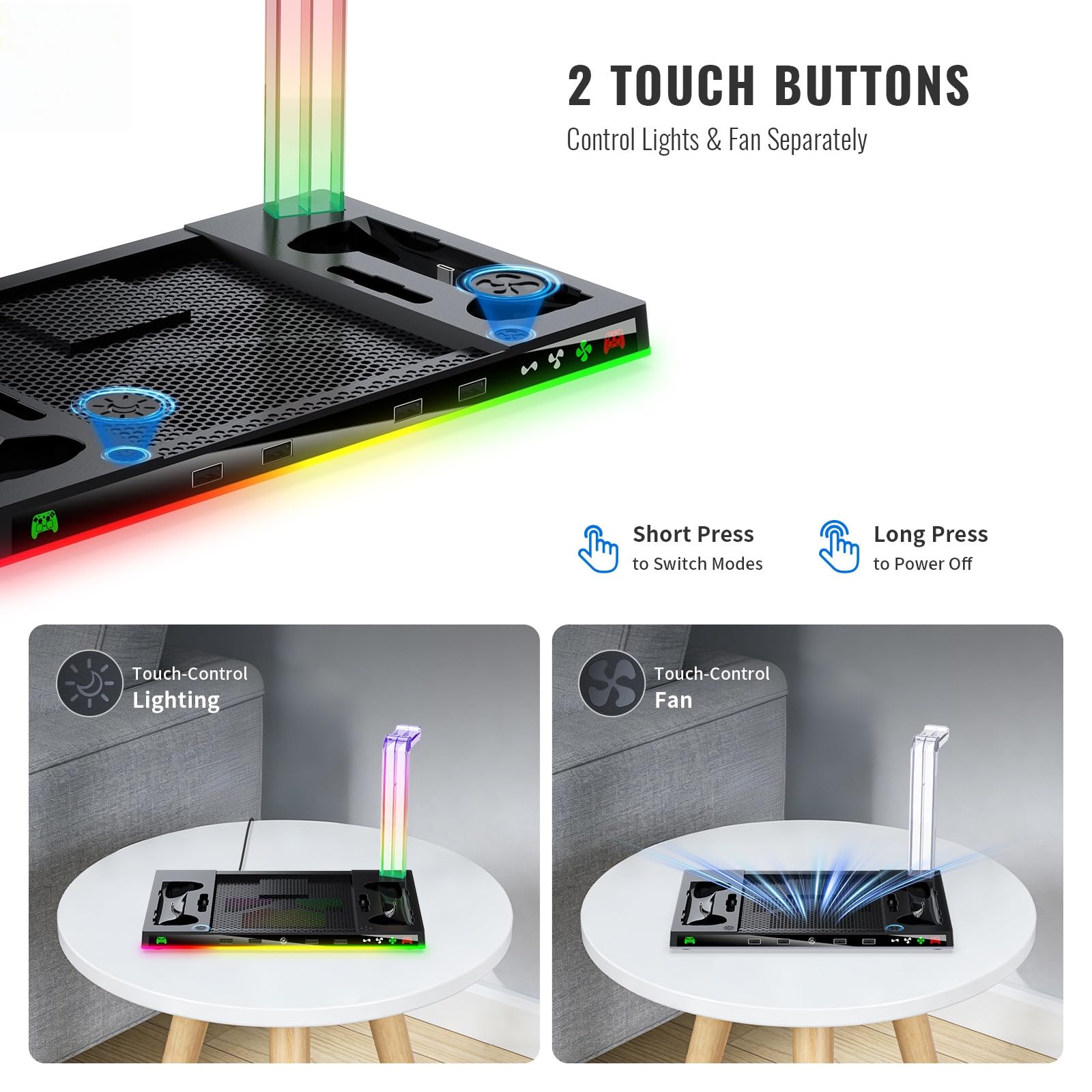 Base di ricarica per macchine a vapore Supporto caricabatterie doppio controller, supporto verticale con luce RGB per supporto controller vapore, supporto per cuffie dock di ricarica