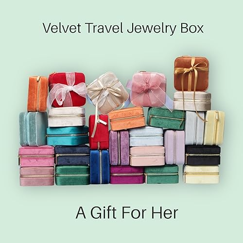 Miniatura 7 de BLUTETE Joyero organizador de viaje de terciopelo con anillos de espejo aretes collares caja organizadora de almacenamiento verde salvia