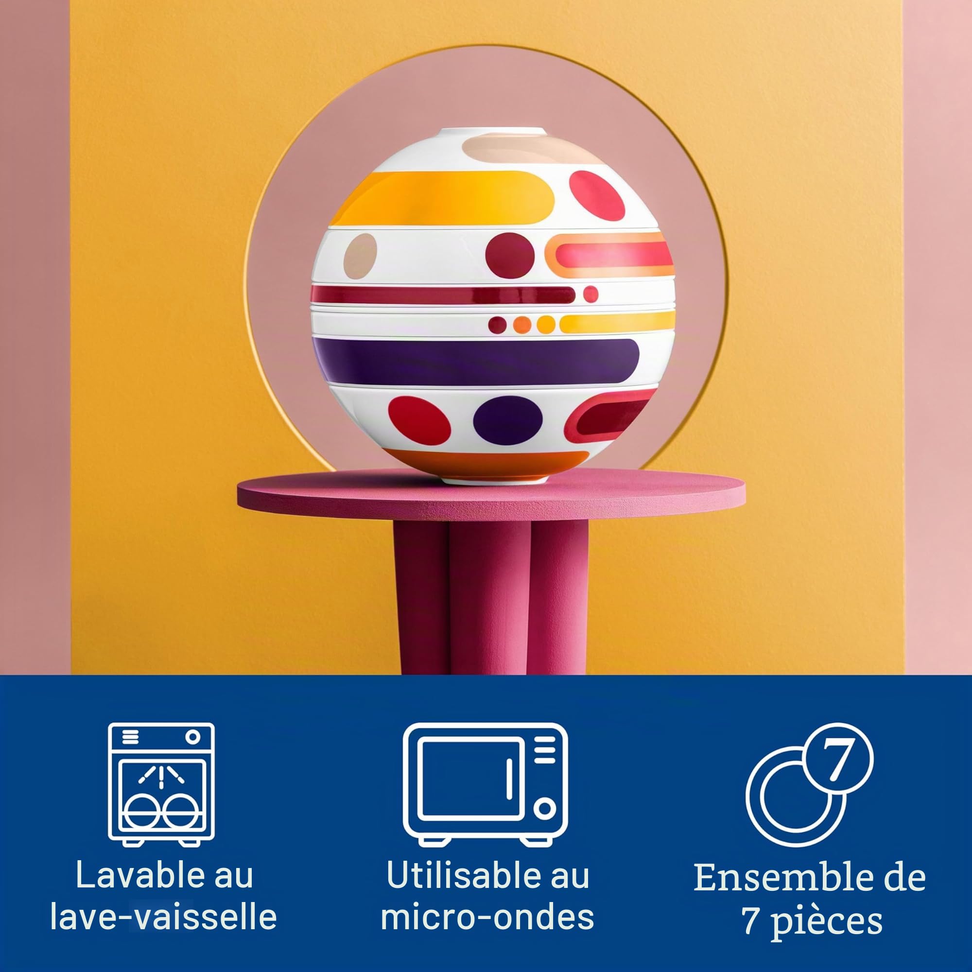 Villeroy & Boch - La Boule Miami, ensemble de vaisselle de 7 pièces pour deux personnes, porcelaine Premium, résistant au lave-vaisselle, convient au four à micro-ondes, multicolore
