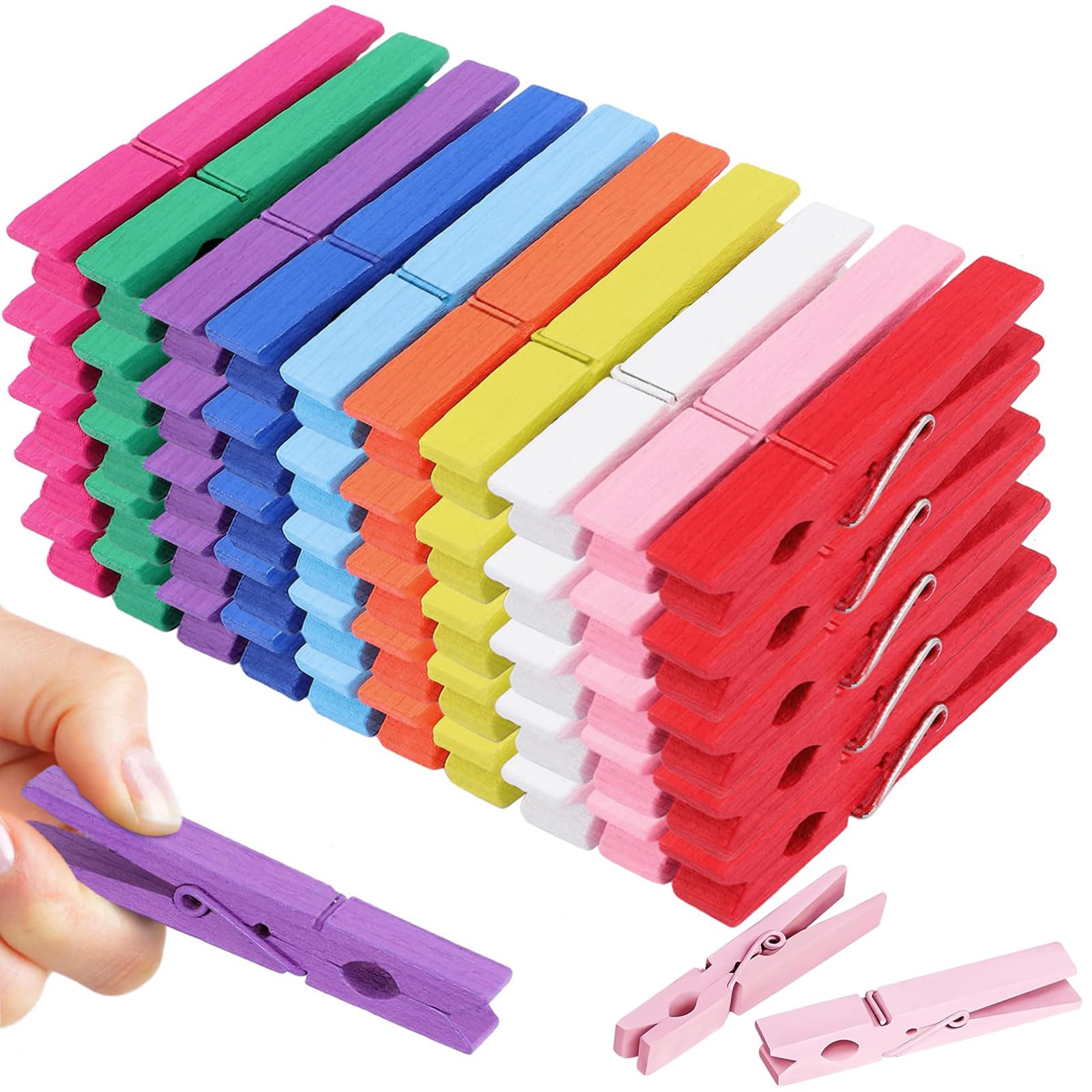 50 mollette colorate in legno, 7,4 cm, 10 colori per foto, decorative, piccole mollette colorate in legno, 10 colori ciascuno, 5 pezzi