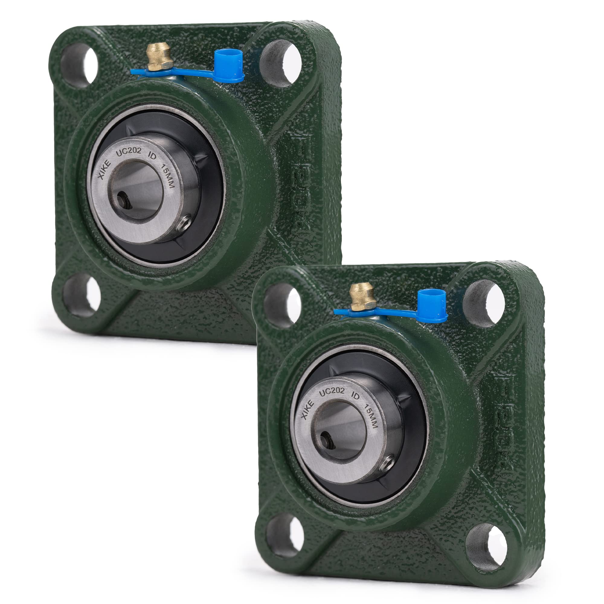 XiKe 2 Pcs UCF202 Alésage 15mm Roulements carrés à palier lisse montés sur flasque, Coquille intégrale en fonte et roulements auto-alignants en acier chromé.