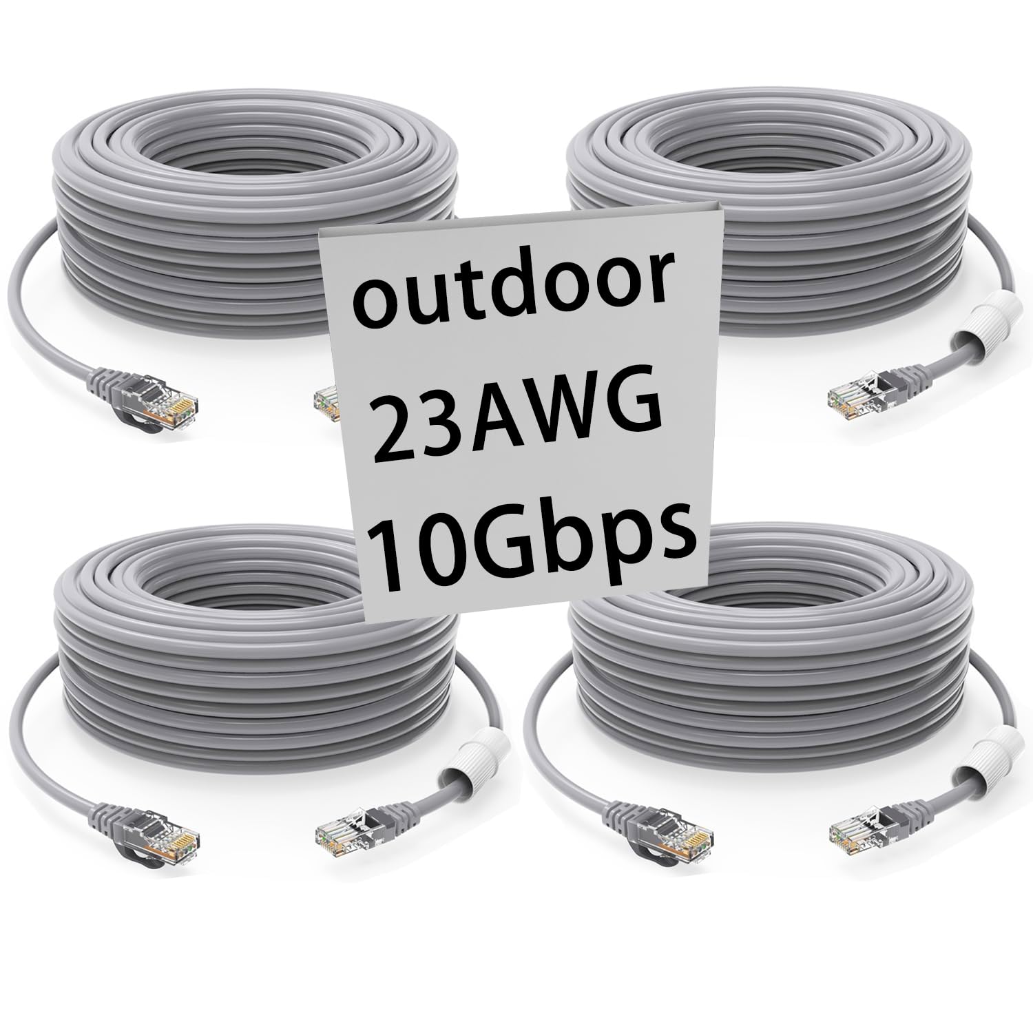 GWFIBER Cat 6 Ethernet Cable - 100 ft (30 M) Heavy Duty, UV Waterproof, Direct Burial & Indoor/Outdoor, Poe, Cat6, Cat5e, 4 Pack (1 & 2 Pack Available