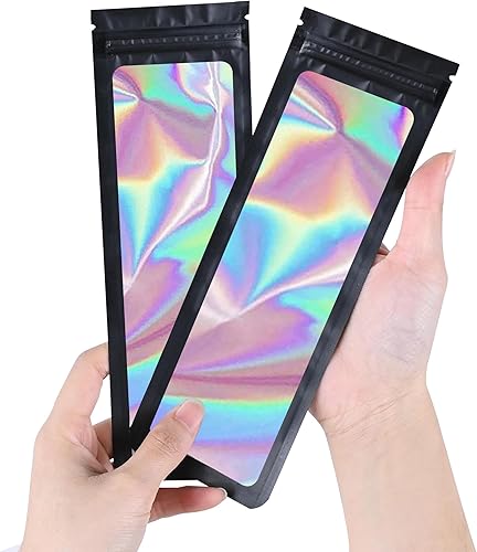 100 bolsas a prueba de olores, bolsas de embalaje holográficas, bolsa de almacenamiento con ventana transparente para el almacenamiento de alimentos