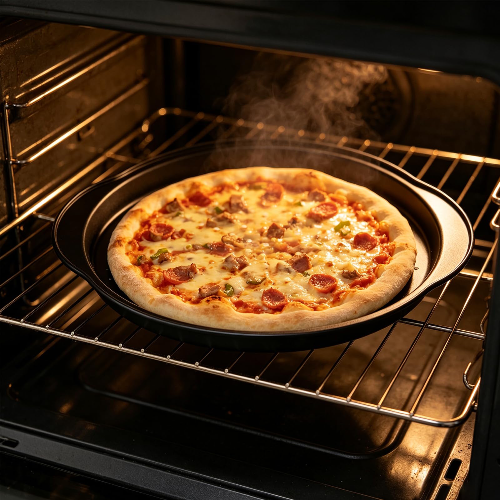 3 Bandejas Pizza 32 cm Redondas Perforadas Antiadherente Acero al Carbono para Horno - Para Pizza, Pan, Galletas, Verduras