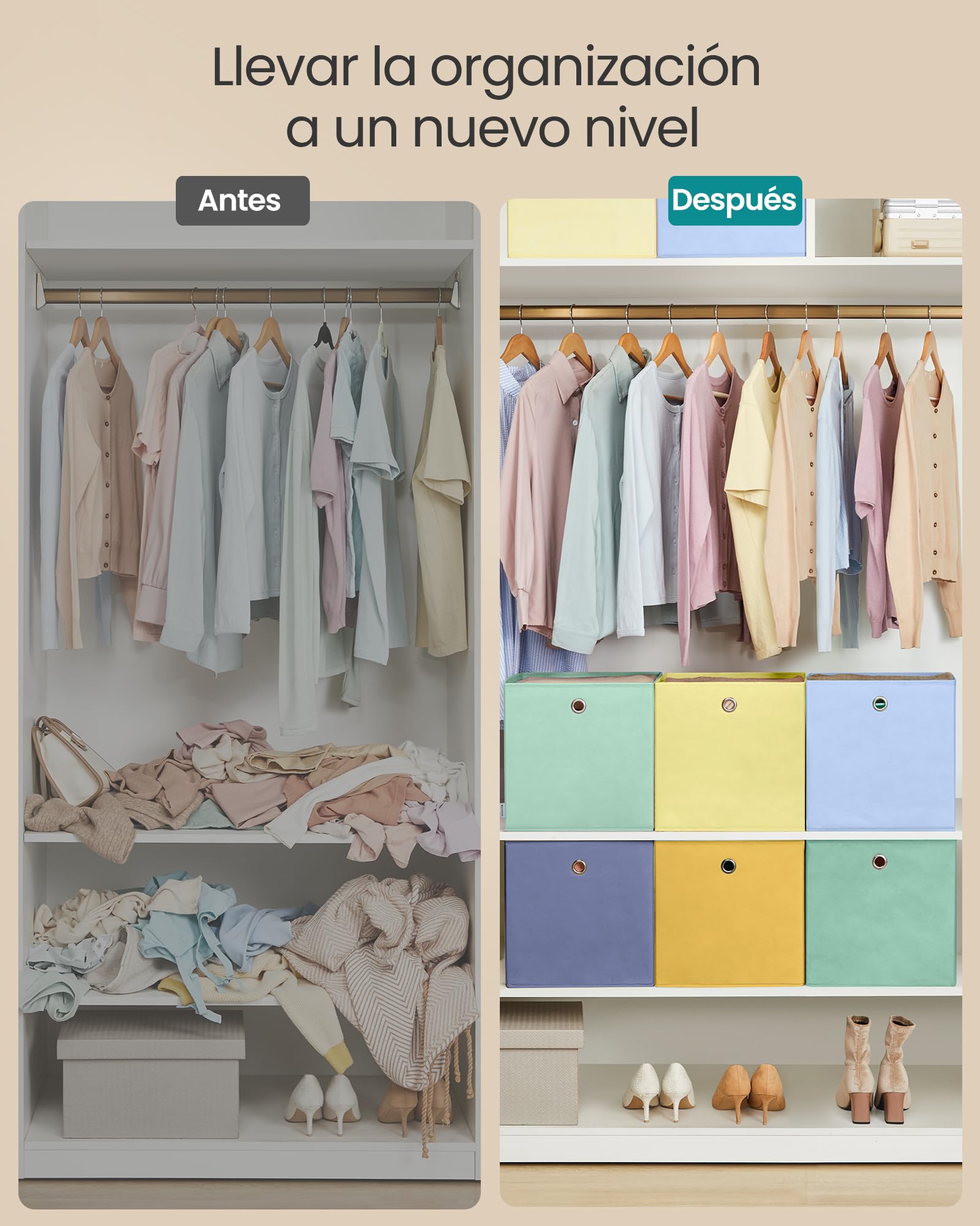 SONGMICS Caja de Almacenaje Plegable 33x33x33 cm Juego de 6 Tela Organizador para Estantería Cúbica