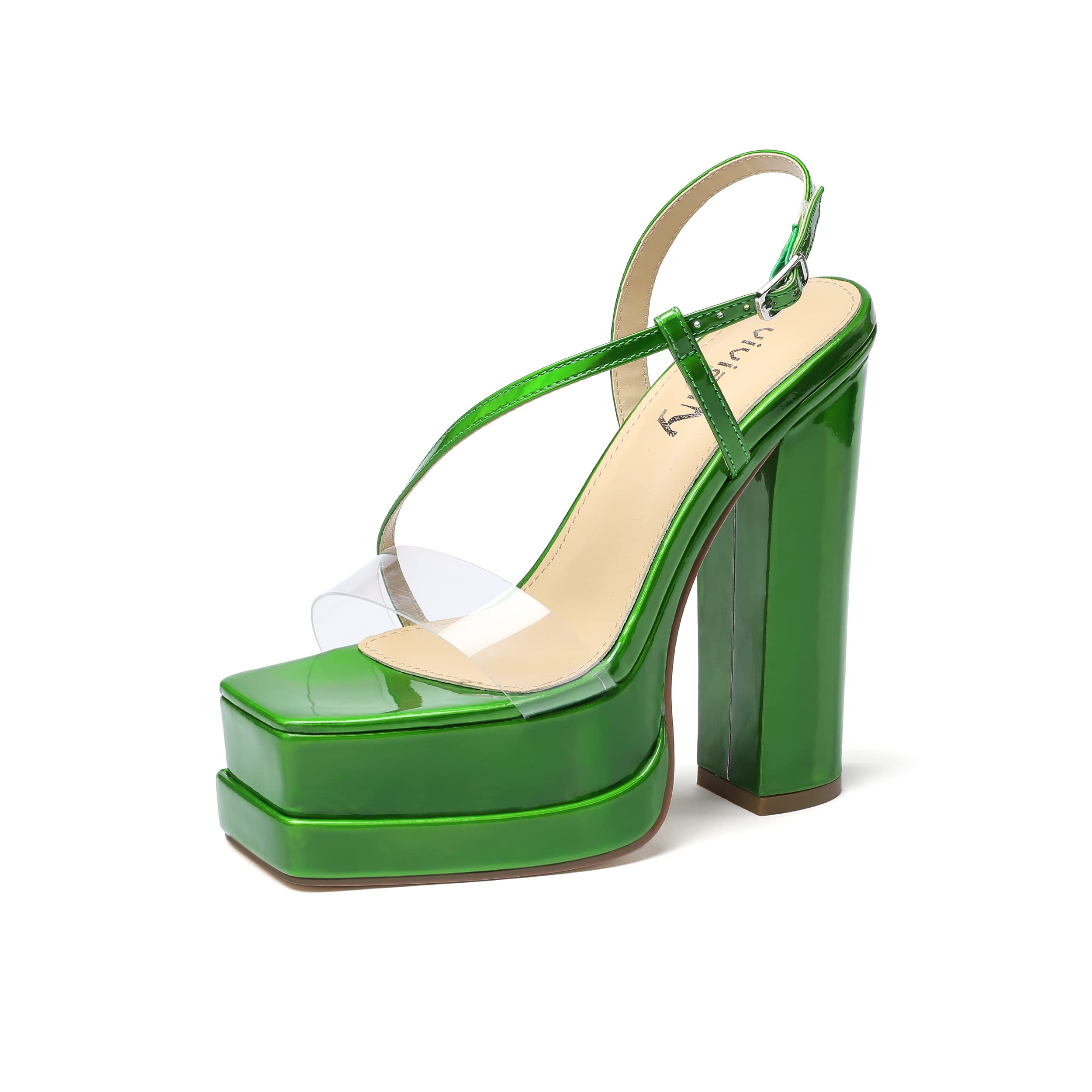 Photo 1 of vivianly Chunky Heel Sandals Square Toe Platform Ankle Strap Dress Party High Heeled Wedges Pumps Shoes Size 6 Green