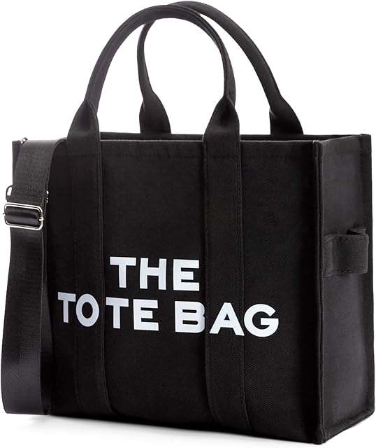 WEARLY The Tote Bags for Women Casuall Crossbody Bag With Zipper Canvas Handbags for Ladies Double Shoulder Straps Shopping Work Bags