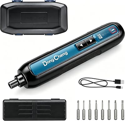 Dong Cheng 4V Cordless Electric Screwdriver, 2000mAh Battery Powered Rechargeable Screwdriver with 3 Torque Up to 5N.m (44.25 in-lbs), 300RPM & LED, 8pcs 2-Inch Magnetic Screw Bits for Home DIY