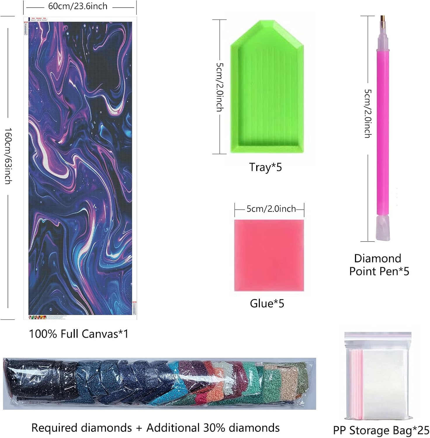 ZHUMUTO Extra Large Diamond Art Painting Kits for Adults,23.6x63inch/60x160cm Abstract Flowing Colors DIY Full Round Drill Diamond Dots,Extra Large Size for Home Wall Decor Gifts