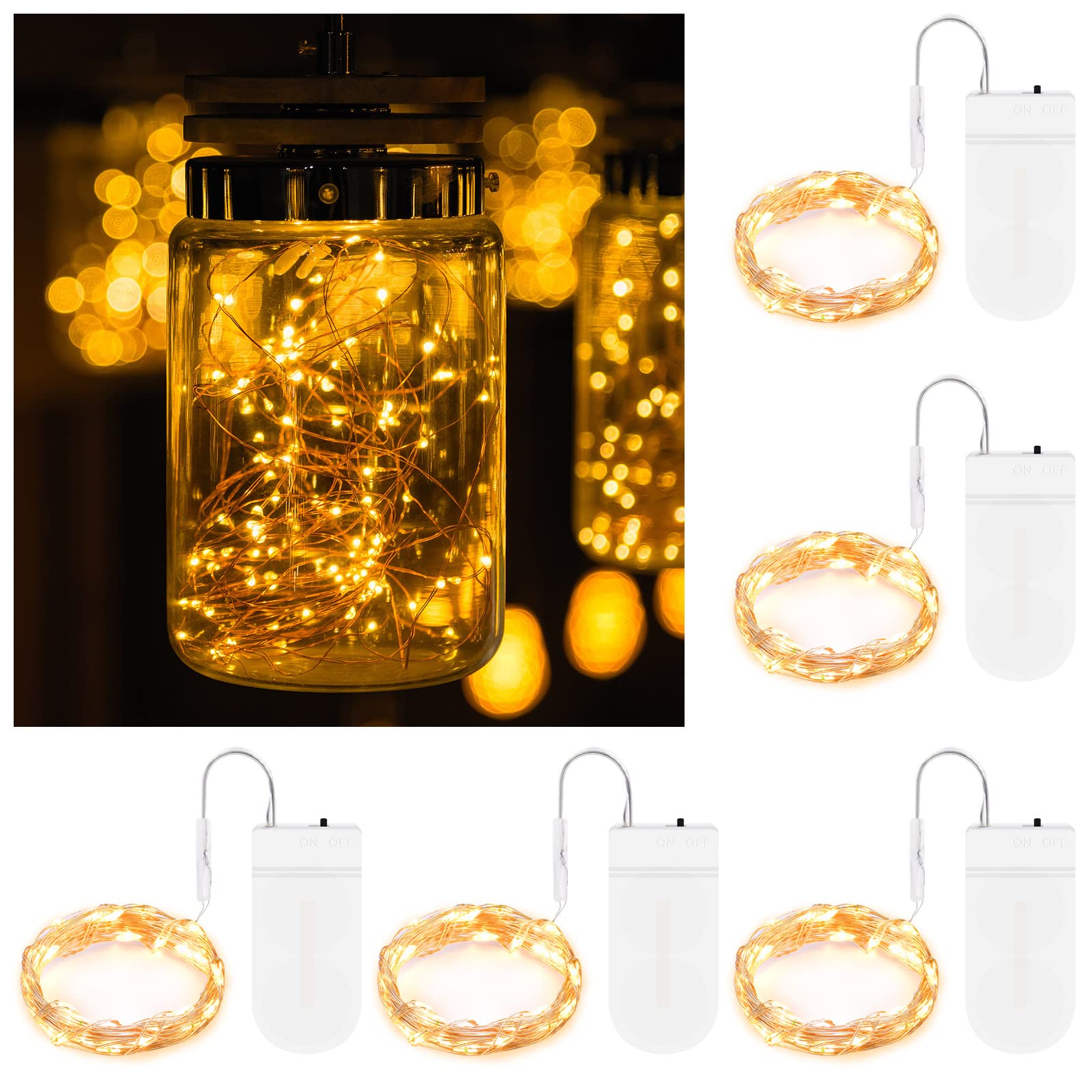 BROTOU LED String Lights, 2M 20 LED Battery Operated Fairy Lights, Waterproof Silver Plated Copper Wire Lights for in/Outdoor Decor, Christmas, Halloween, Valentine, Birthday (Warm White, 5 Pack) — image 1