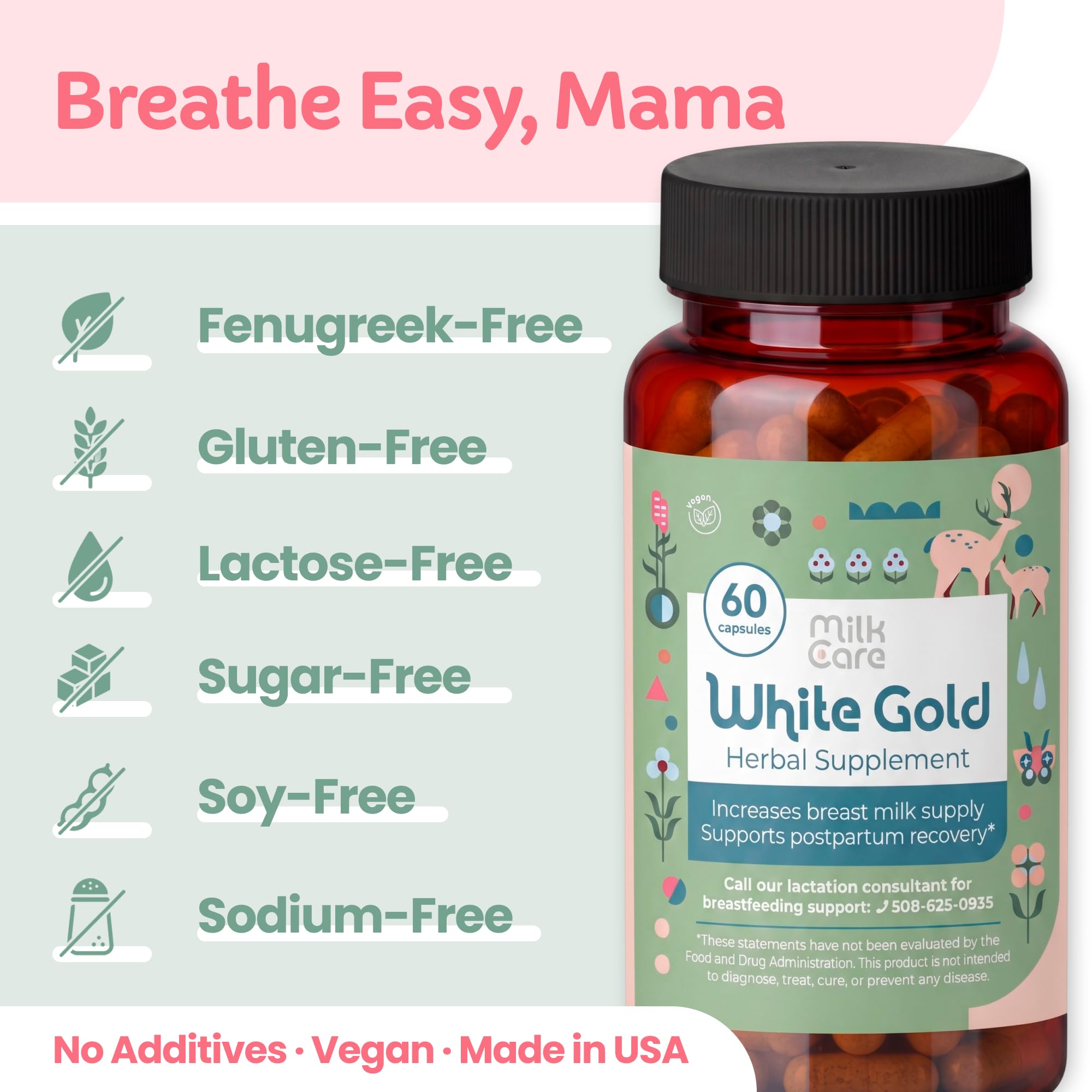 White Gold Lactation Supplement for Breast Milk Supply Increase & Flow – IBCLC-Formulated Breastfeeding Vitamins with Dong Quai Root, Shatavari, Milk Thistle – Fenugreek-Free – 60 Vegan Capsules — Amazon image 7