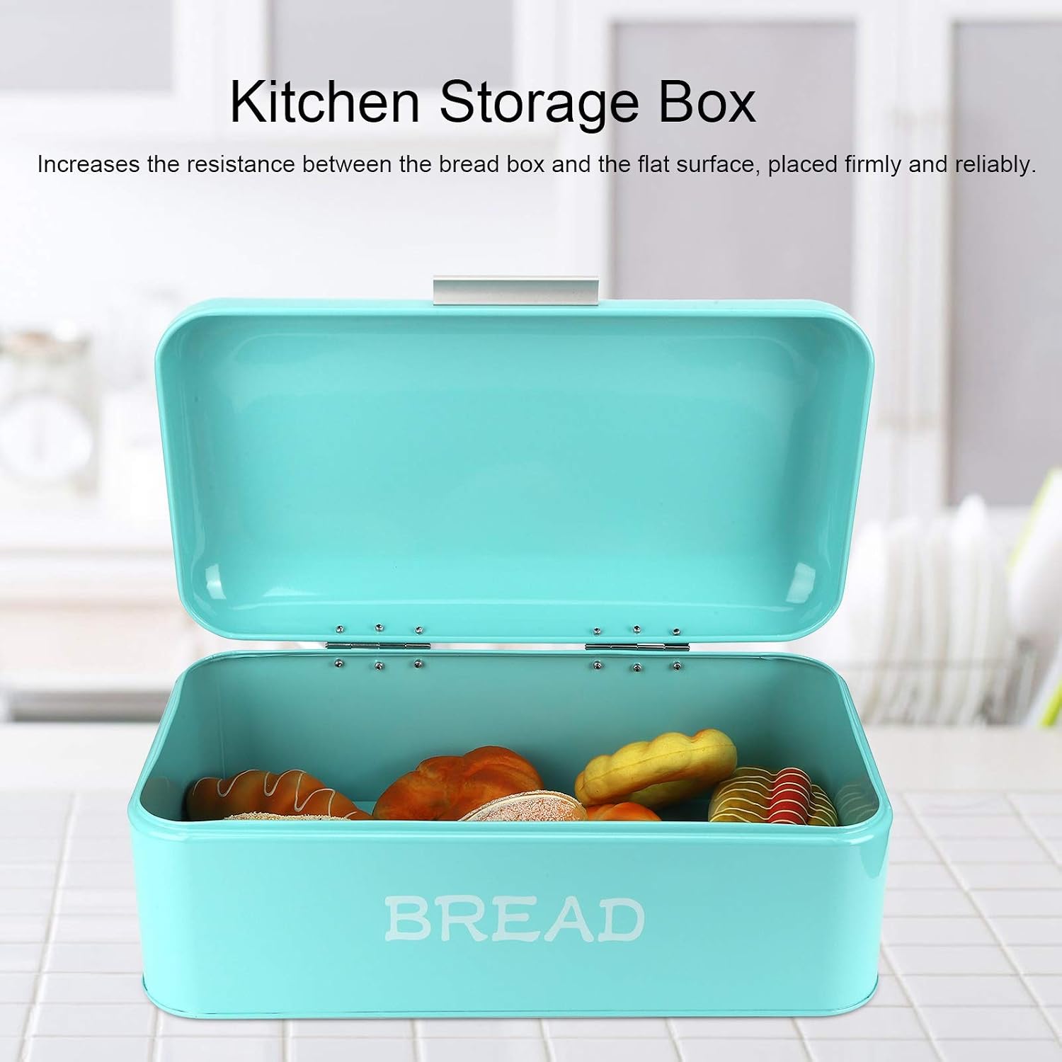 Tissting Blue Cream Bread Box Retro Metal Bread Bin Box Large Capacity Kitchen Storage Container for Loaves, Pastries, Muffins, Dry Food(42x16.5x24cm / 16.5x6.5x9.4in)