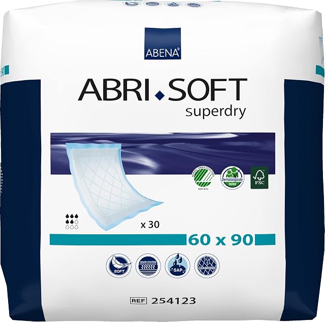 ABENA Abri-Soft Superdry Disposable Incontinence Bed Pads, Eco-Friendly Incontinence Underpads, Leak Protection, Soft & Secure Bed Protectors For Incontinence - 60x90cm, 1500ml, 30PK