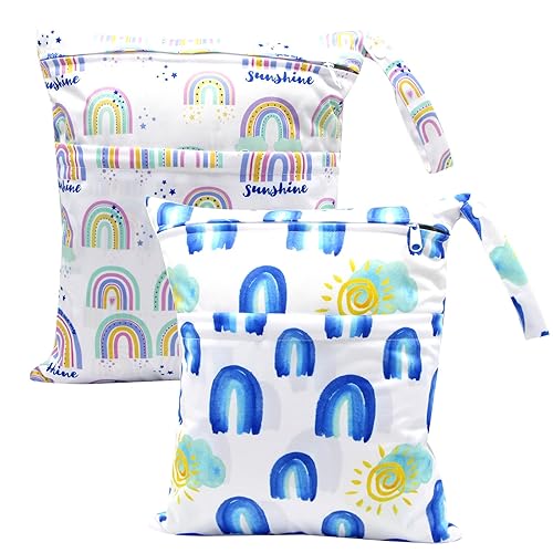 Seebel 2 bolsas húmedas impermeables con dos bolsillos con cremallera lavables reutilizables para viajes playa piscina cochecito pañales ropa de