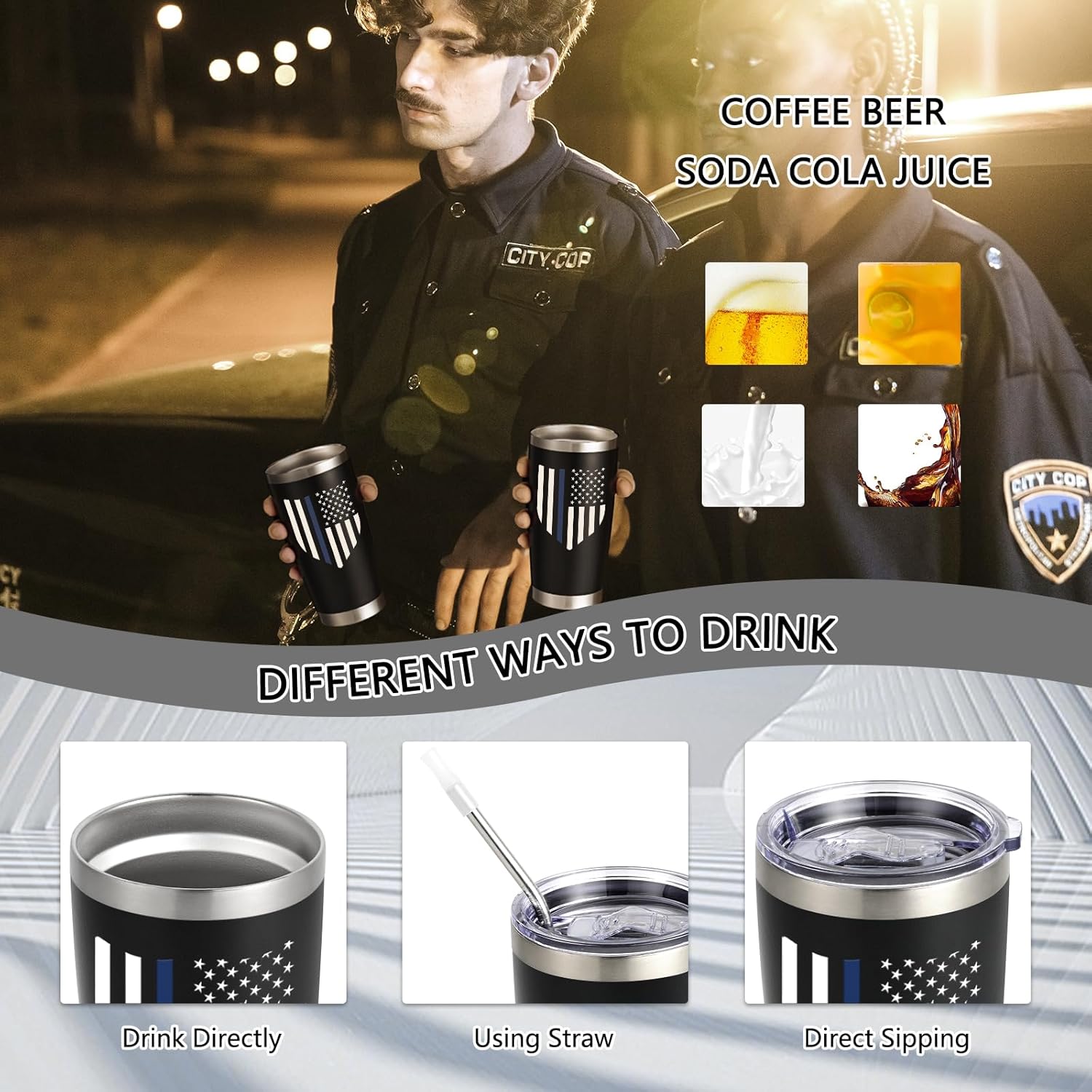 Qtencas Gifts for Police Officers, Thin Blue Line Polices Tumbler, Police Officer Gifts, Polices Academy Graduation Gift for Men, Birthday Xmas Cop Gift for Men, 20 Oz - Image 2