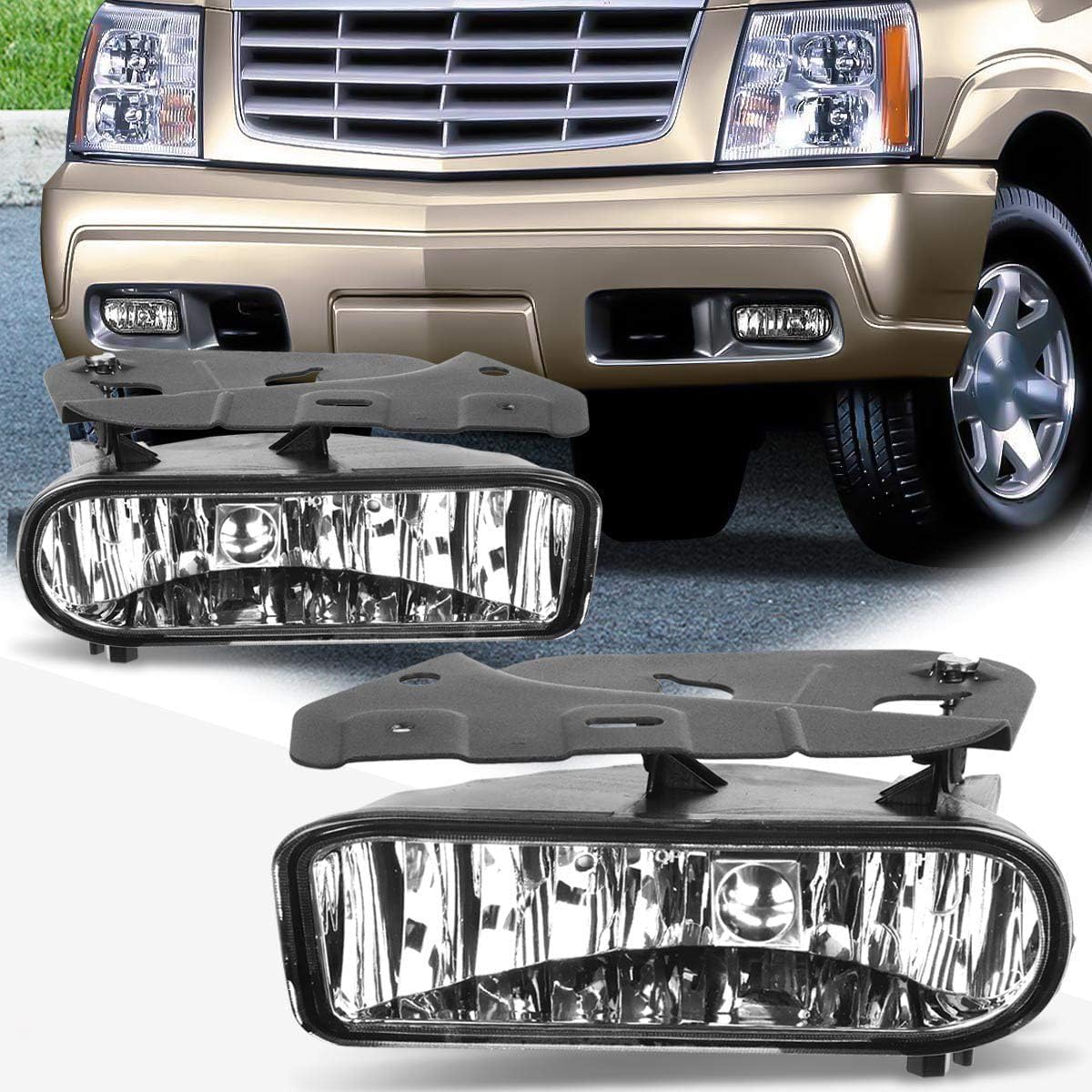 Front Bumper Fog Lights Lamps Compatible with Cadillac Escalade 02-06,Clear Lens