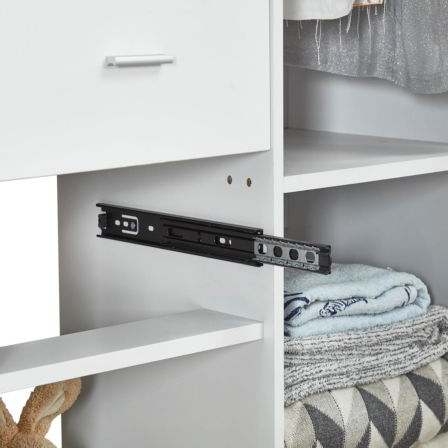 Freestanding Closet System - Standalone Closet Organizer with 2 Drawers, Hanging Rod, and Shelves, Closet System for Walk-in Closets, White, 31.5" x 16" x 71".