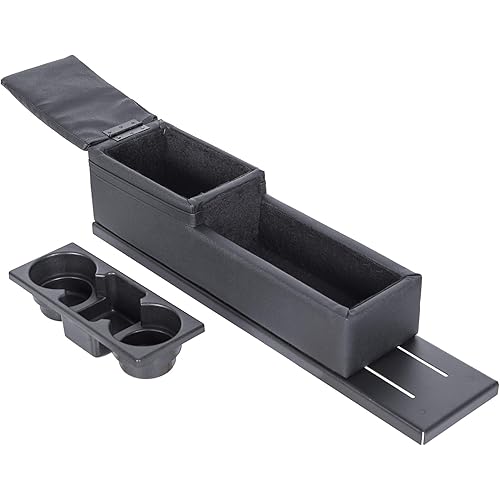 ECOTRIC Center Mini Cup Holder Armrest Console Compatible with 2006-2020 Dodge Charger Police Black Upholstered Middle Cover Storage Box pad Lid Kit Replacement Organizer