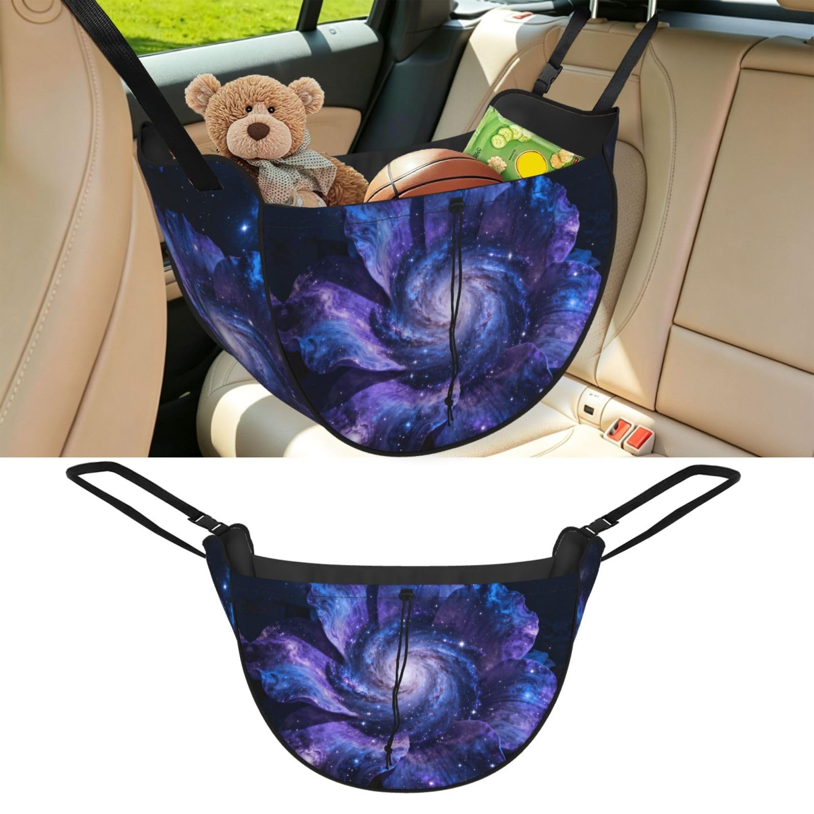 Cntdbu Black Flower Of The Universe Car Seat Organizer-Backseat Storage Bag For Travel