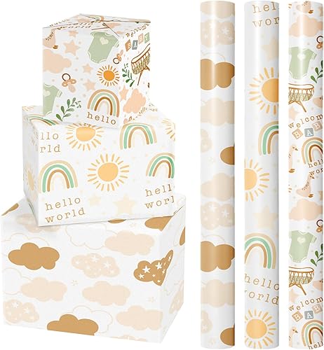 Miniatura 8 de LeZakaa Rollo de papel de regalo de cumpleaños mini rollo diseño de sirenaarco irisrayas para niñas niños y mujeres 17 x 120 pulgadas 3 rollos 425