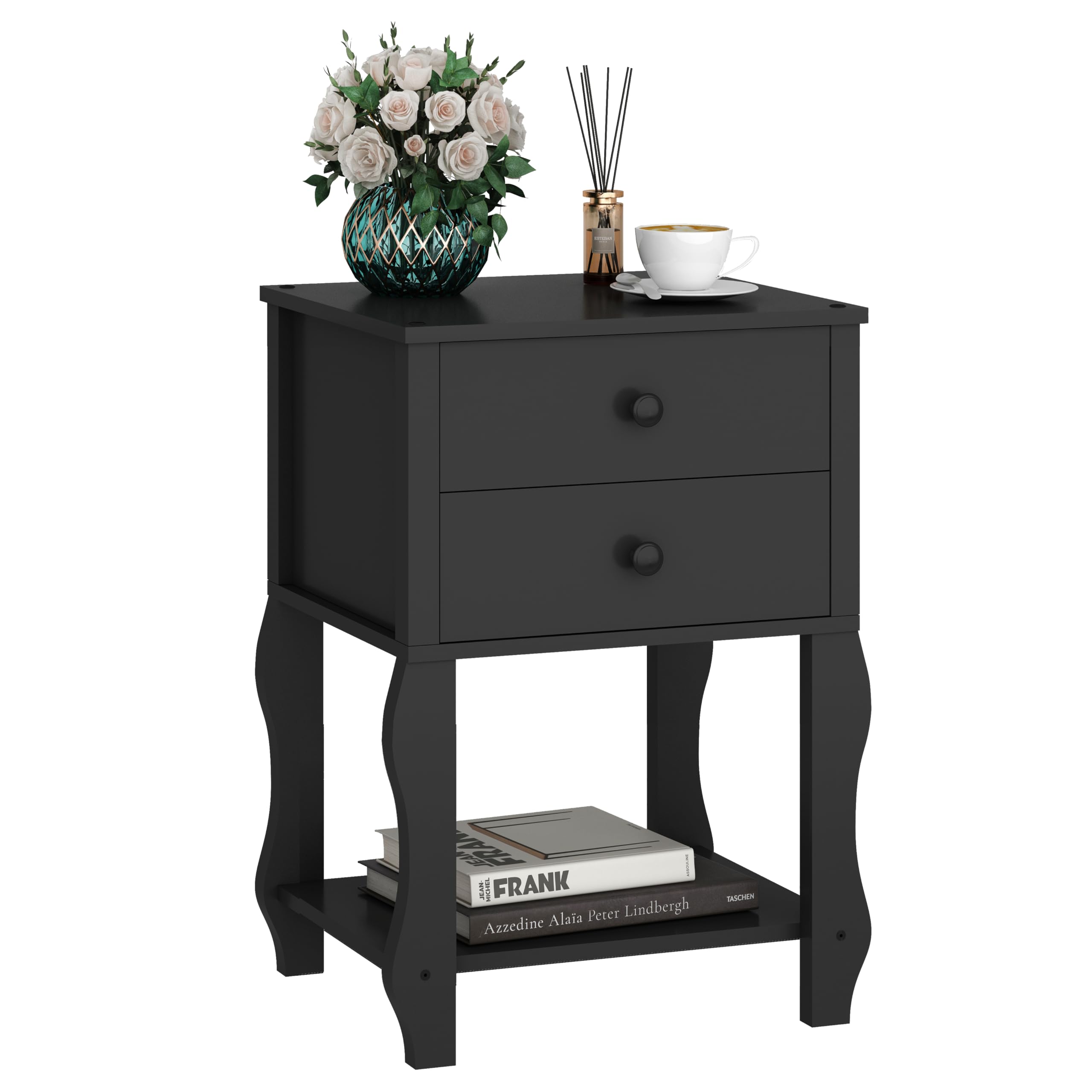 Nightstand with 2 Drawers,Small Night Stand with Storage,MidCentury