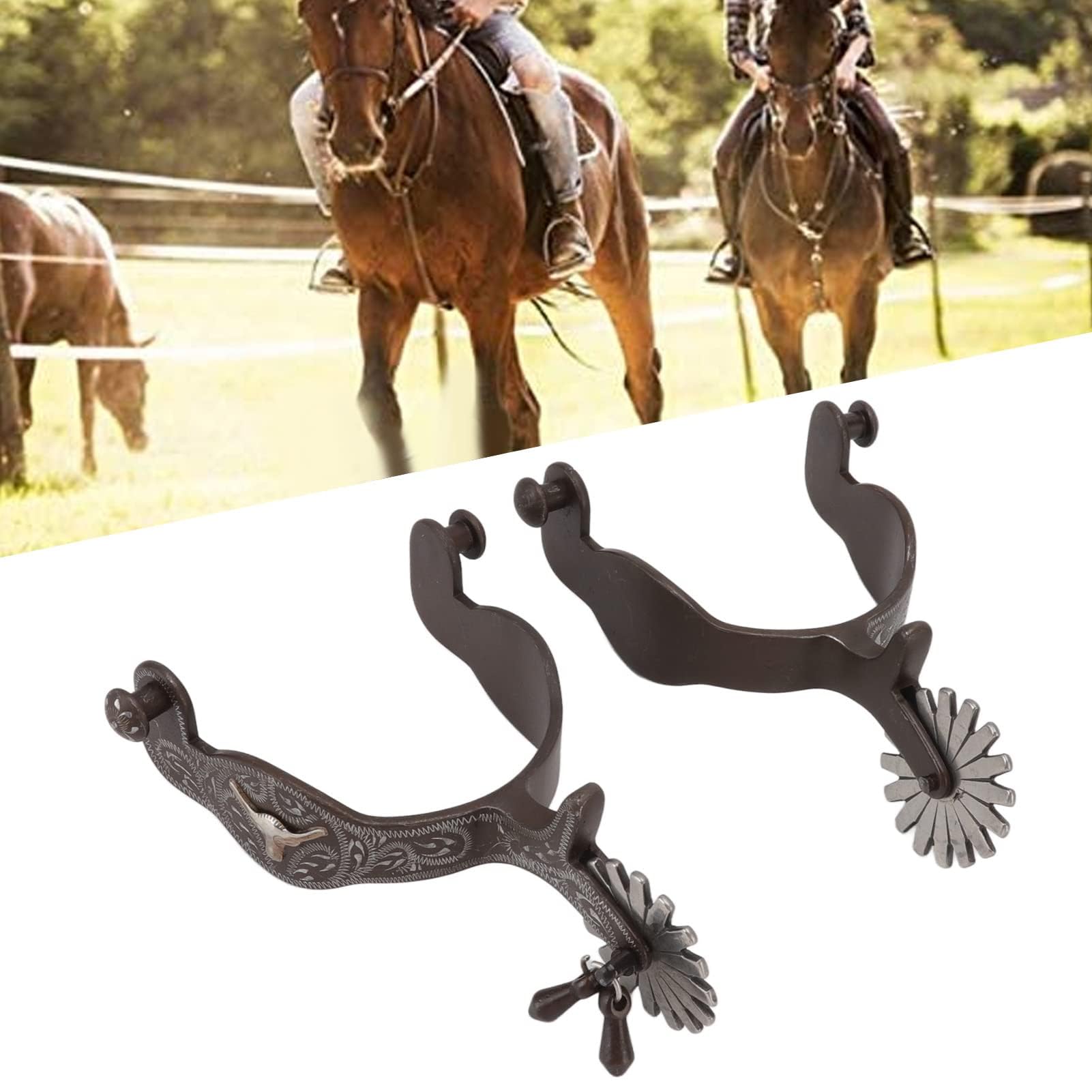 1 Par De Espuelas De Caballo con Estampado Vintage para Equitación, Hechas De Acero Al Carbono, para Accesorios De Equipos De Talabartería