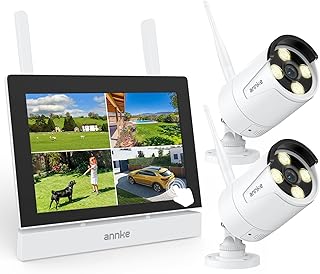 ANNKE Überwachungskamera Set mit Monitor, 7" Touchscreen NVR Bildschrim mit 2X 2K WiFi Kamera, Vollmetallmaterial, Farbnachtsicht, 2-Wege-Audio, Personenerkennung, Arbeiten ohne WLAN, 64GB Karte