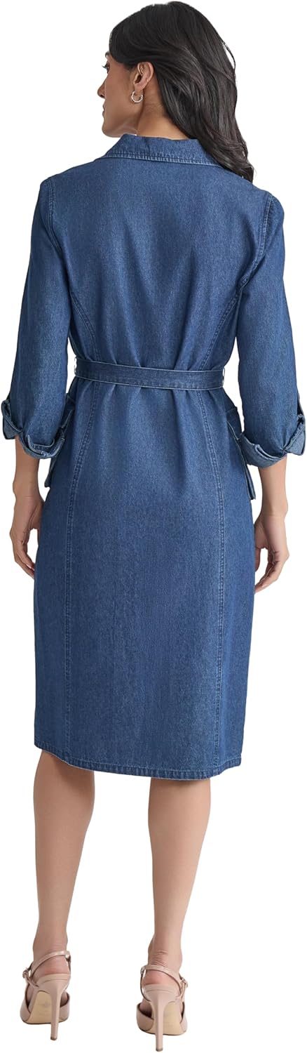 Jones New York Women's Long Sleeve Denim Midi Shirt Dress