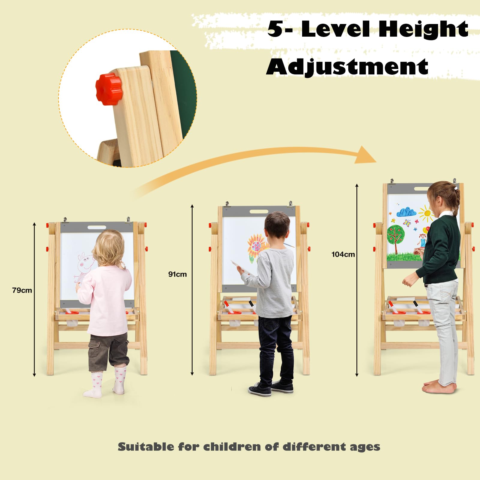HOMASIS 3 in 1 Lavagna per Bambini con Cavalletto, Lavagnetta Magnetica Bambini con Altezze Regolabili, Lavagna a Doppia Faccia con Vassoio, Giocattolo Educativo Creativo per Bambini (Grigio)