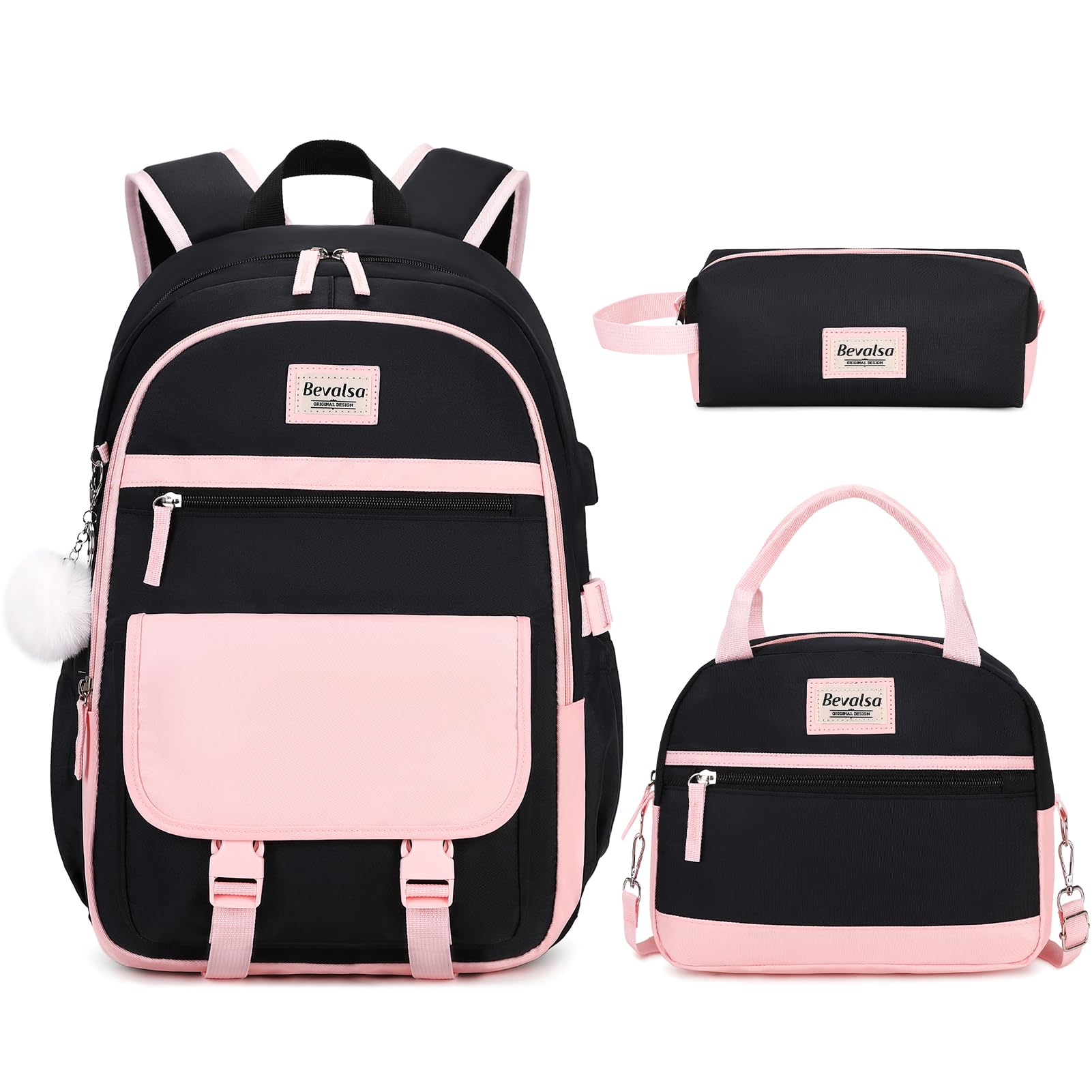 Bevalsa Backpack for Girls, School Backpacks for Girls, Kids Backpack with Lunch Box & Pencil Pouch for Teens Girl Kids Elementary Middle High School