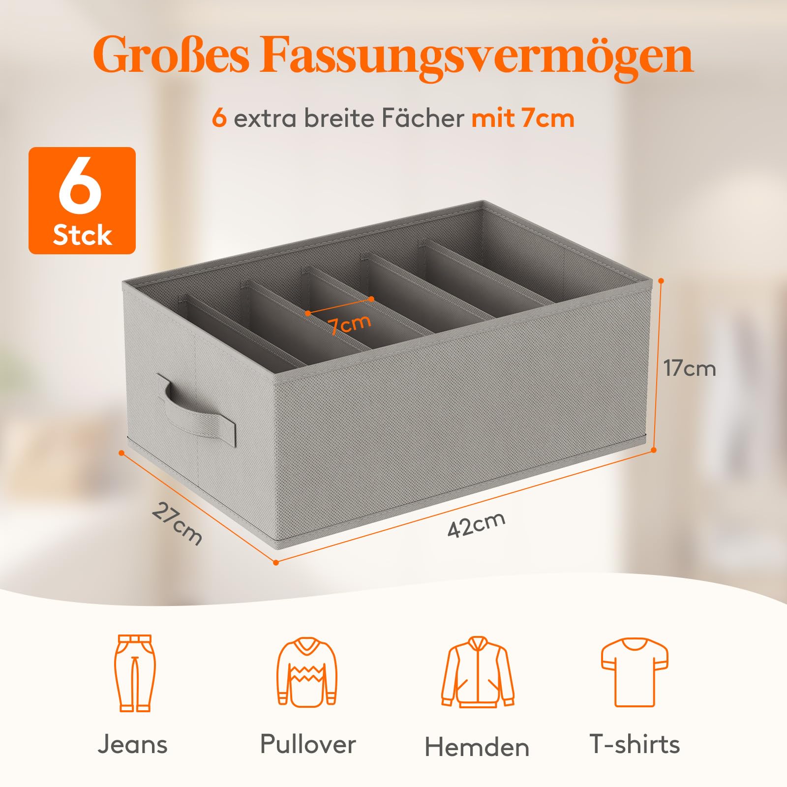 Lifewit 6 Set Schubladen Organizer Kleidung, Aufbewahrungsbox Jeans Ordner für Kleiderschrank mit 6 Trenner, Faltbare Schrank Organizer 42 x 27 x 17 cm/16x10x7'' für Hosen T-Shirts Pullover Leggings