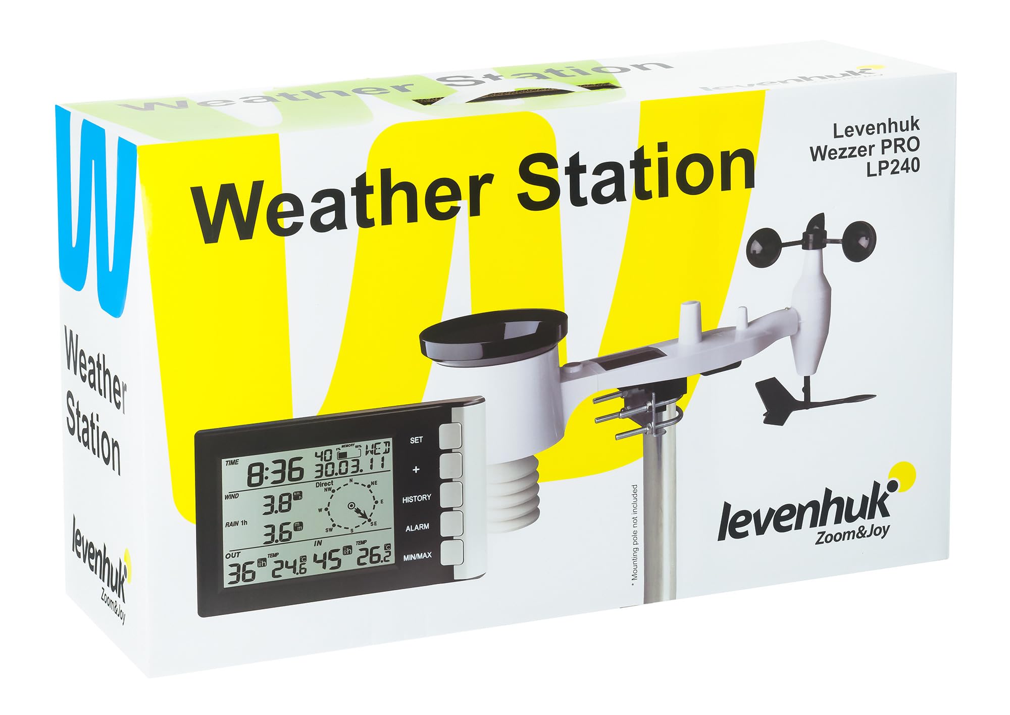 Levenhuk Wezzer PRO LP240 Cyfrowa Stacja Meteorologiczna z Zegarem, Kalendarzem, Termometrem, Higrometrem, Anemometrem, Deszczomierzem i Wskaźnikiem Punktu Rosy