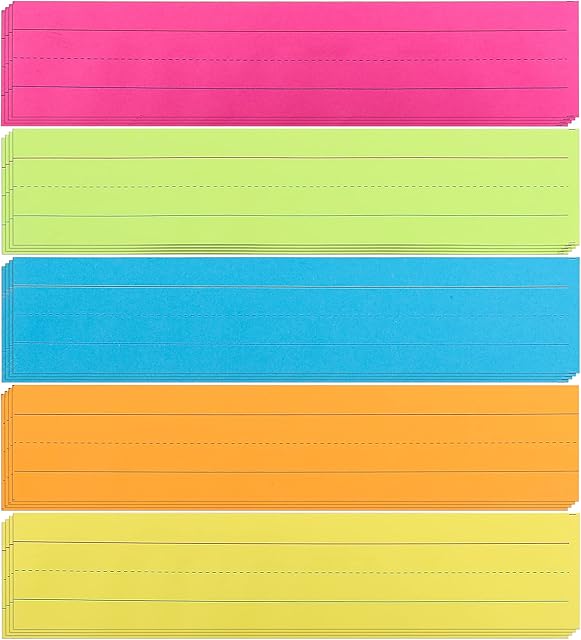 100Pcs Colored Sentence Strips for Teachers And students,Lined Sentence Strips for Classroom And Homework5-Color Assortment, Classroom Display Resources 20 Pcs of Each Color.