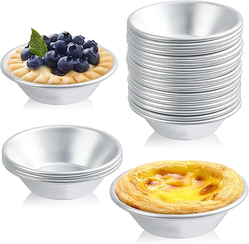 Paquete de 25 moldes para tartas de huevo, moldes de postre para galletas, moldes pequeños de aluminio antiadherentes para tartas de hornear,