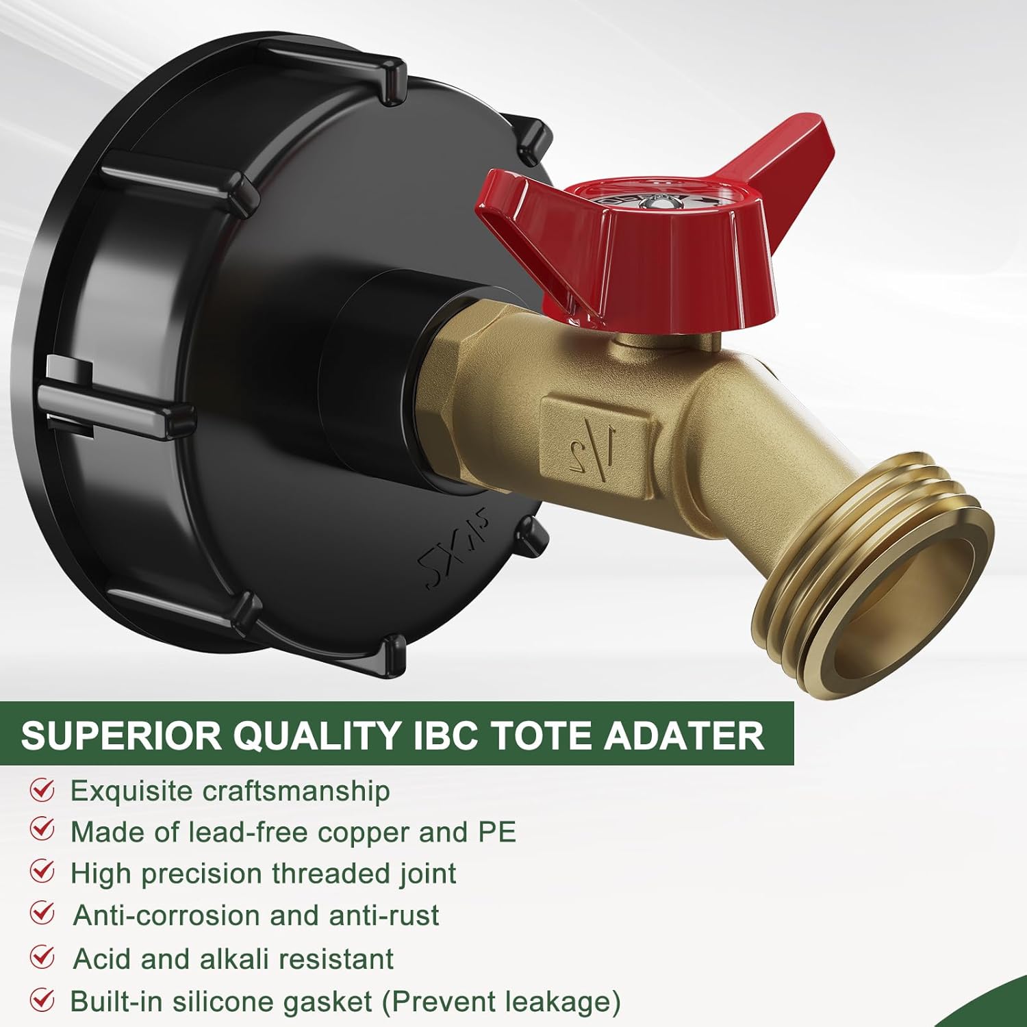 IBC Tote Adapter - 275 330 Gallon Water Tank Adapter with 2.36" Coarse Thread, IBC Tote Fittings, IBC Tote to Garden Hose Adapter with Lead-Free Brass Faucet, Water Tote Hose Adaptor for Garden Hose