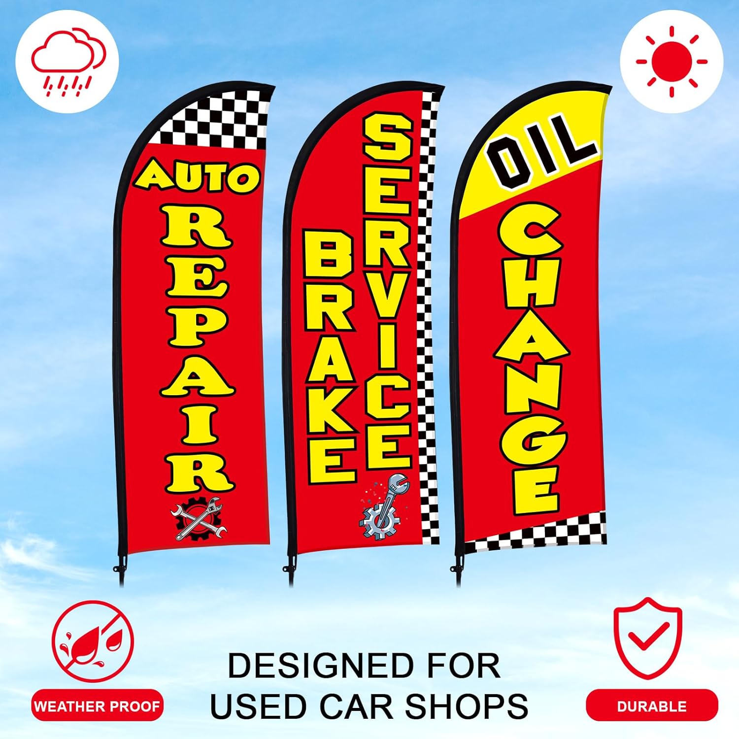 Buryeah 3 Set Feather Flags Pole Kit, Auto Repair, Brake Service, Oil Change Swooper Flag with Pole Ground Stake and Bag 7 ft Feather Banner Flag for Advertising Outside Ground(Red) - Image 5