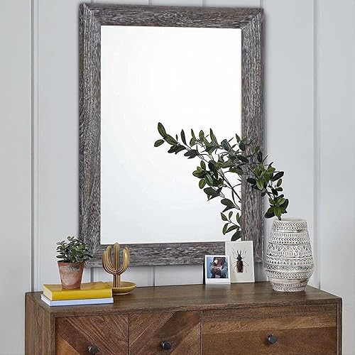 Vista 140 de AAZZKANG Espejos para pared, espejo colgante con marco de madera rústica, 20 x 16 pulgadas, decorativo para casa de campo, dormitorio, baño, sala