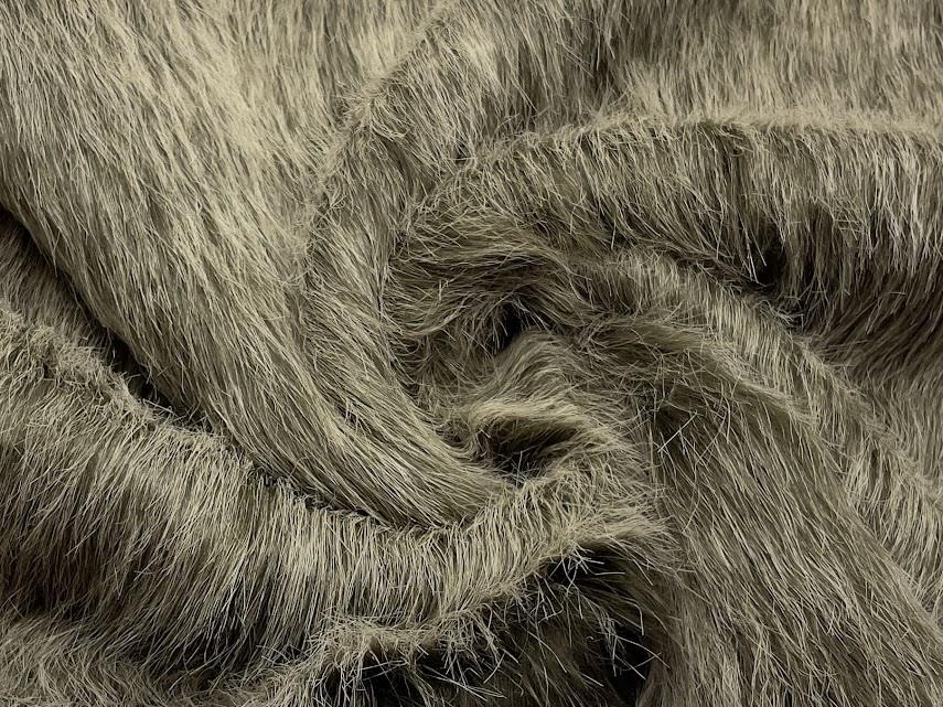 Tissu en fausse fourrure de luxe imitation poil long taupe givré