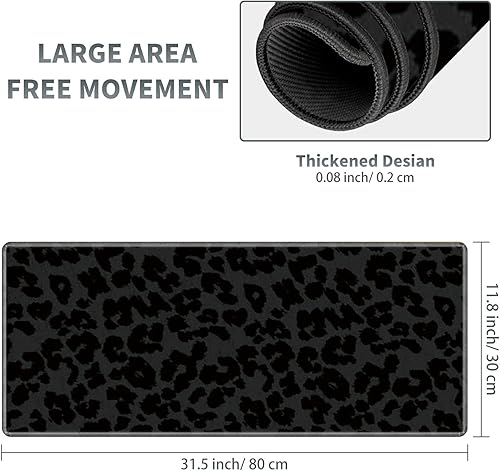 Miniatura 2 de Alfombrilla de mouse grande para juegos más un posavasos + clips para cable, alfombrilla de mouse extendida con estampado de leopardo negro (31.5 x