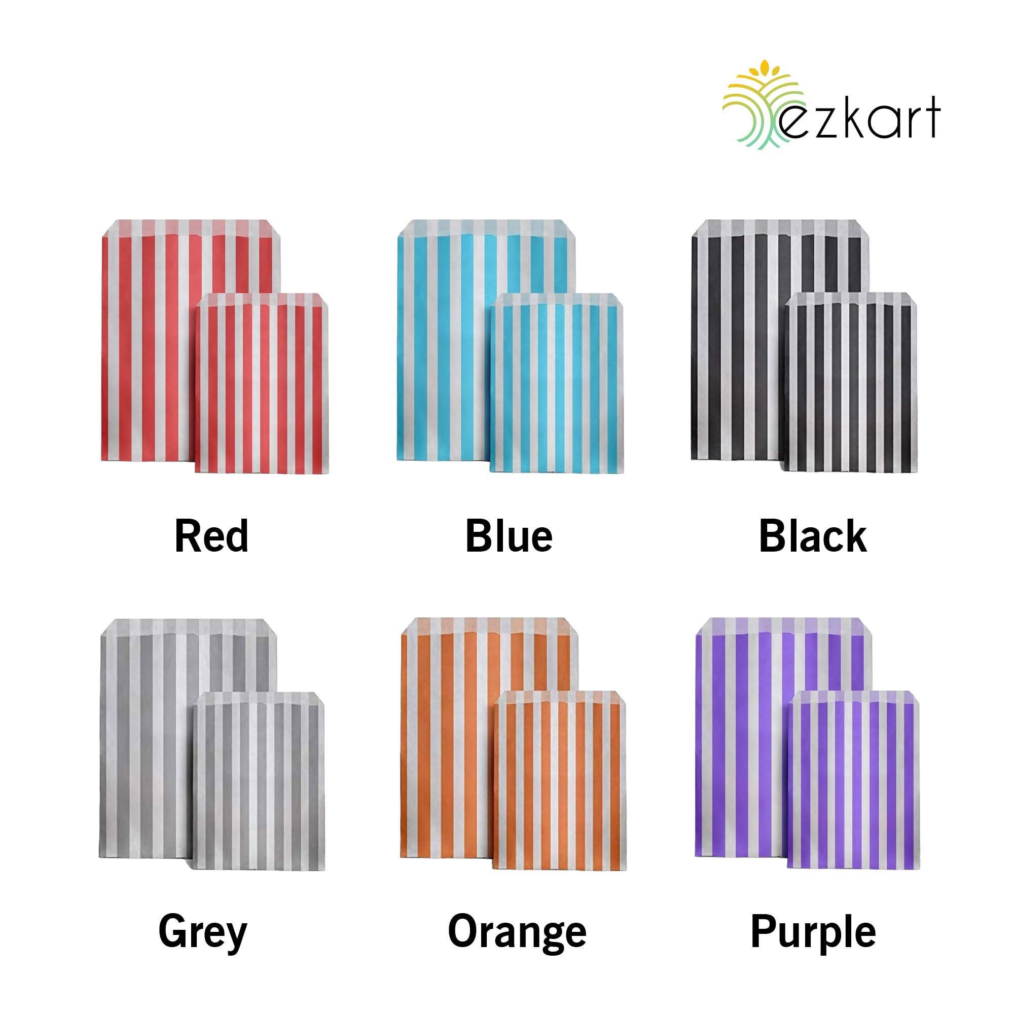 ezkart Pack of 200, Assorted Striped Candy Paper Bags is perfect for Wedding Cake Gift Shops Kids Parties, Popcorn - Image 3