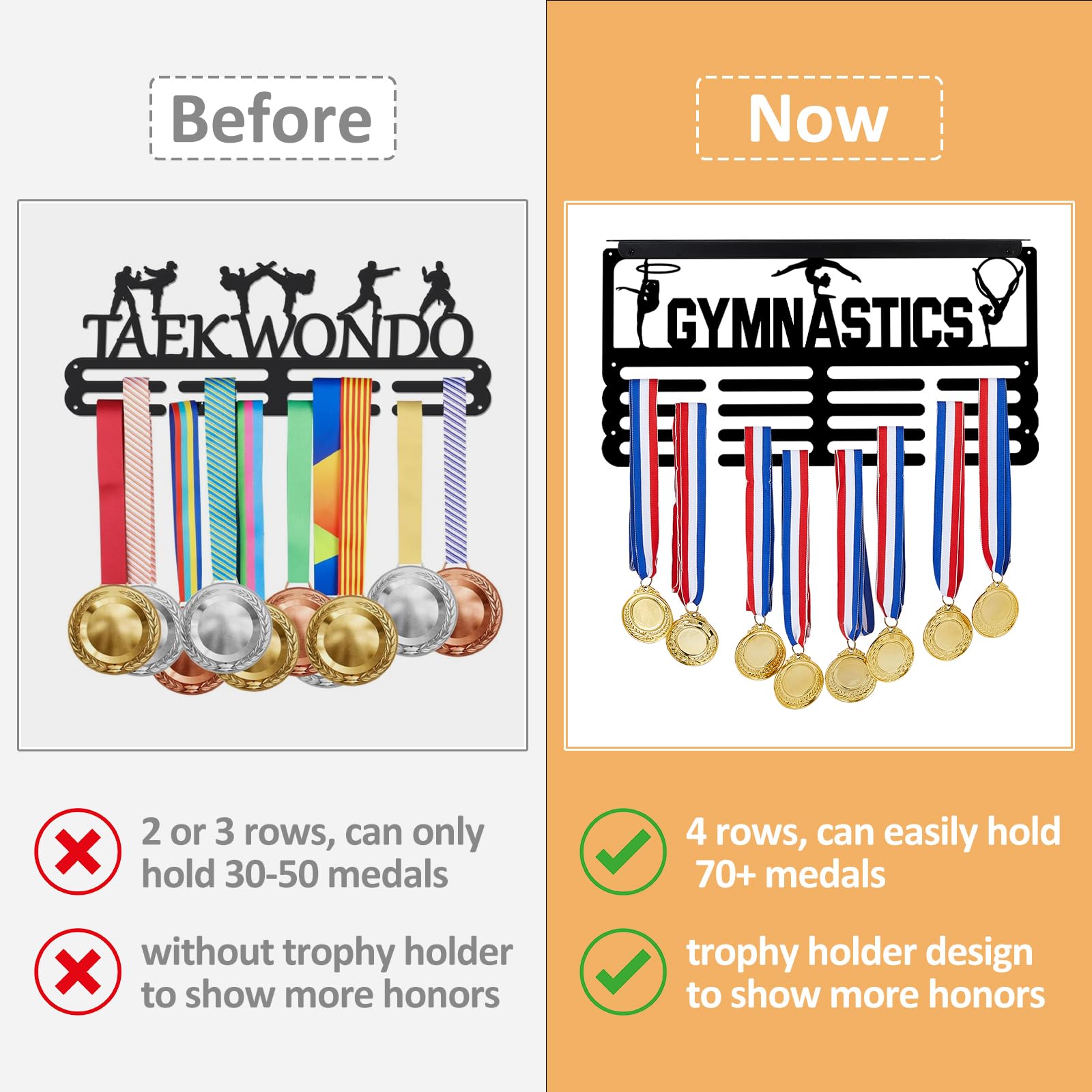 SUPERDANT Cheer Leaders Estante para Medallas, Estante para Trofeos, Colgador para Medallas Deportivas, Estante para Premios, Ganchos para Medallas para Atletas, 40x20 cm