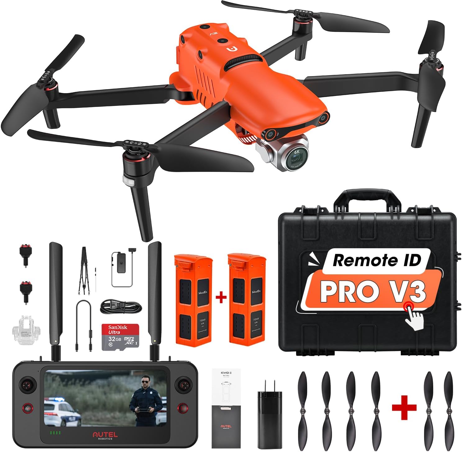 Robotics EVO 2 Pro V3 w/Son-y 1" CMOS Sensor & 6K HDR Video | Moonlight Algorithm 2.0, Max ISO 44000,12-Bit DNG, 6.4" Smart Controller SE, 360° Obstacle Avoidance, 15KM & 40 Min, Orange