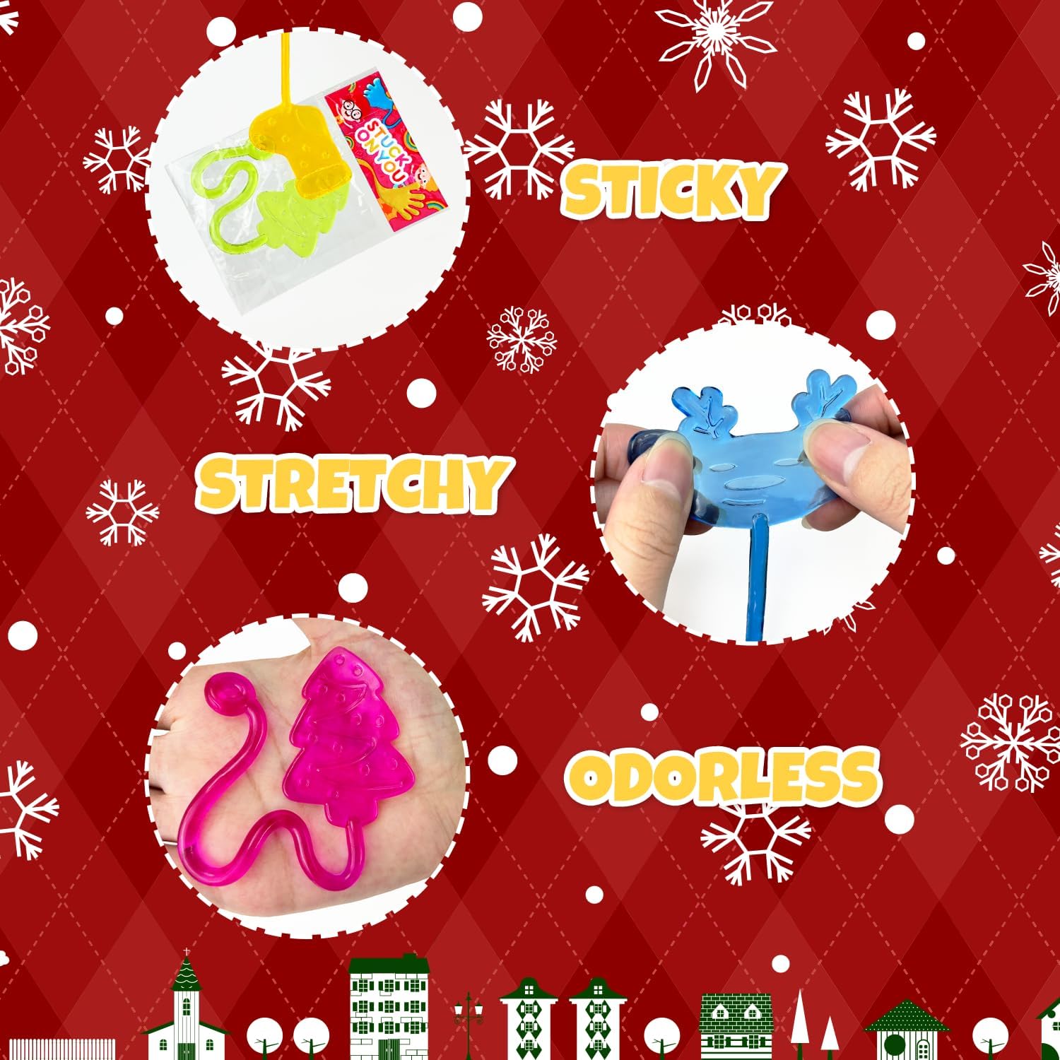 Bulk Christmas Party Favors for Toddlers 100 PCS, Xmas Sticky Hands Goody Treat Bag Stocking Stuffer Fillers Bulk for Kids, Holiday Winter Toys Gifts Class School Games Prize Giveaways for Boys Girls - Image 4