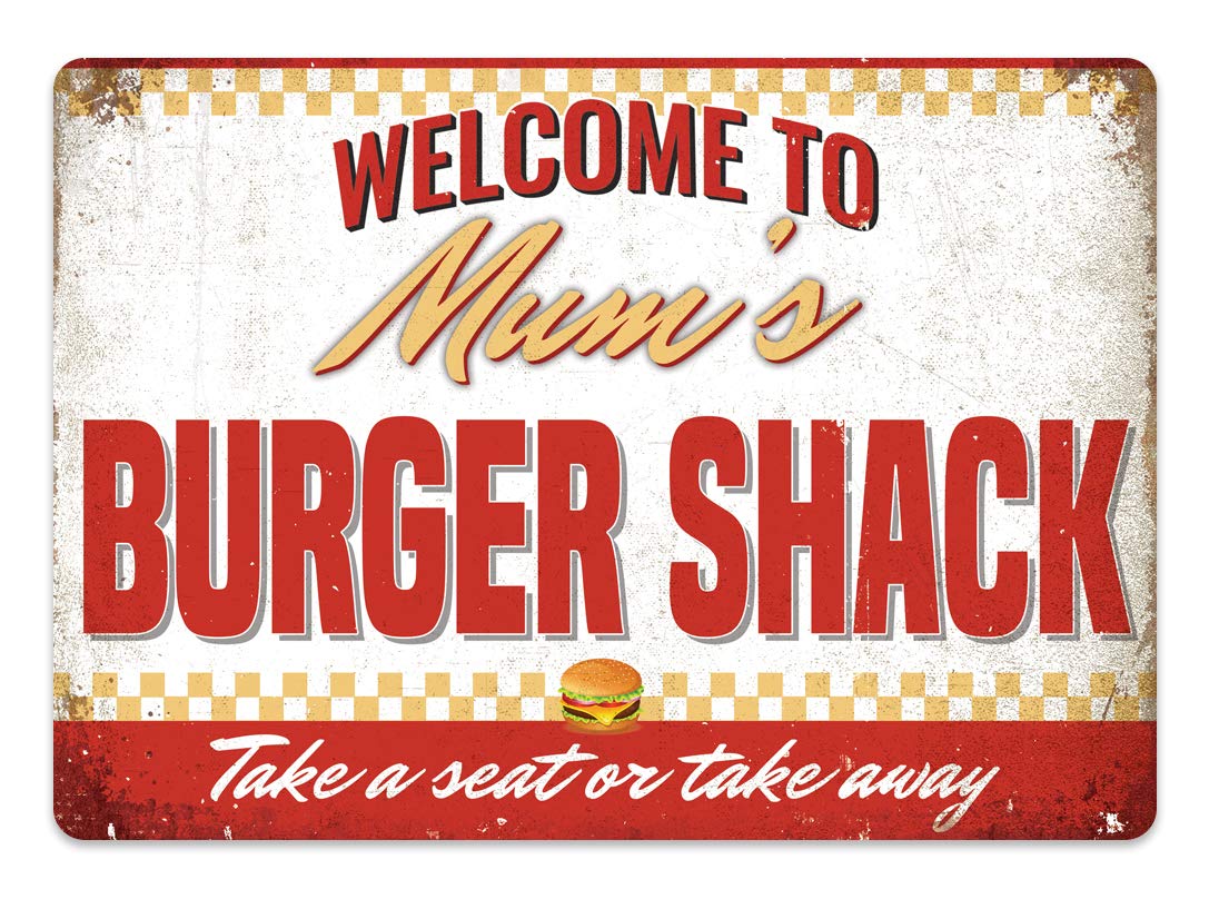 Customised Burger Shack - Personalised Diner Sign – Small Sticky Pads | Printed Metal Wall Sign Plaque