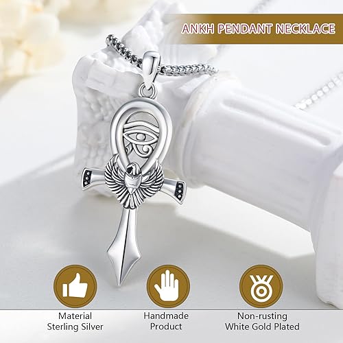 Miniatura 6 de Ankh - Collar con colgante para mujeres y hombres, plata de ley 925, collar de cruz egipcia de escarabajo Ankh, collar de cruz de panga, amuleto de