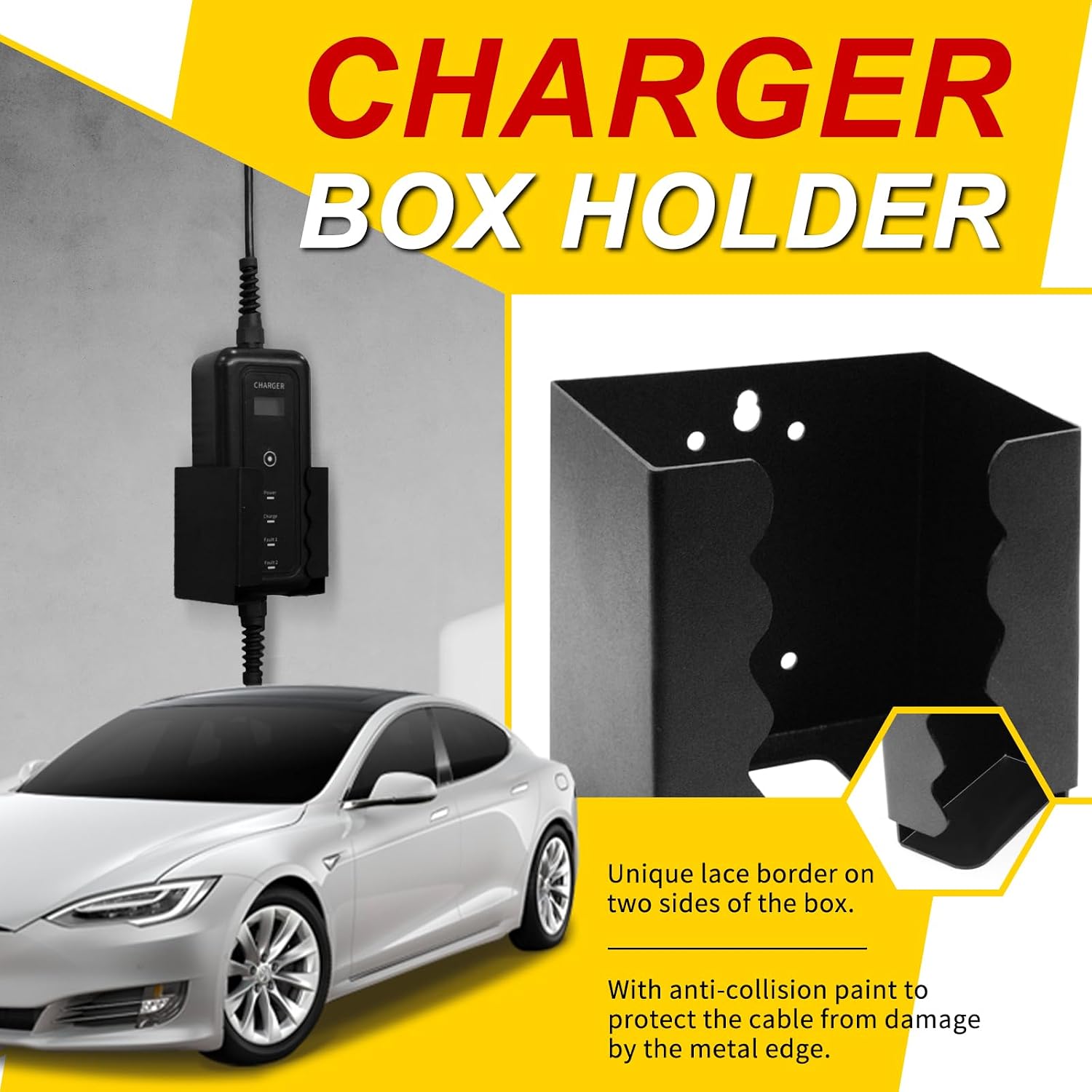 EV Charger Holder Wall Mount Kit EV Charger Holster Dock for SAE J1772 Connector, J-Hook EV Charger Cable Holder & EV Charging Box Holder for Electric Vehicles Outdoor/Indoor
